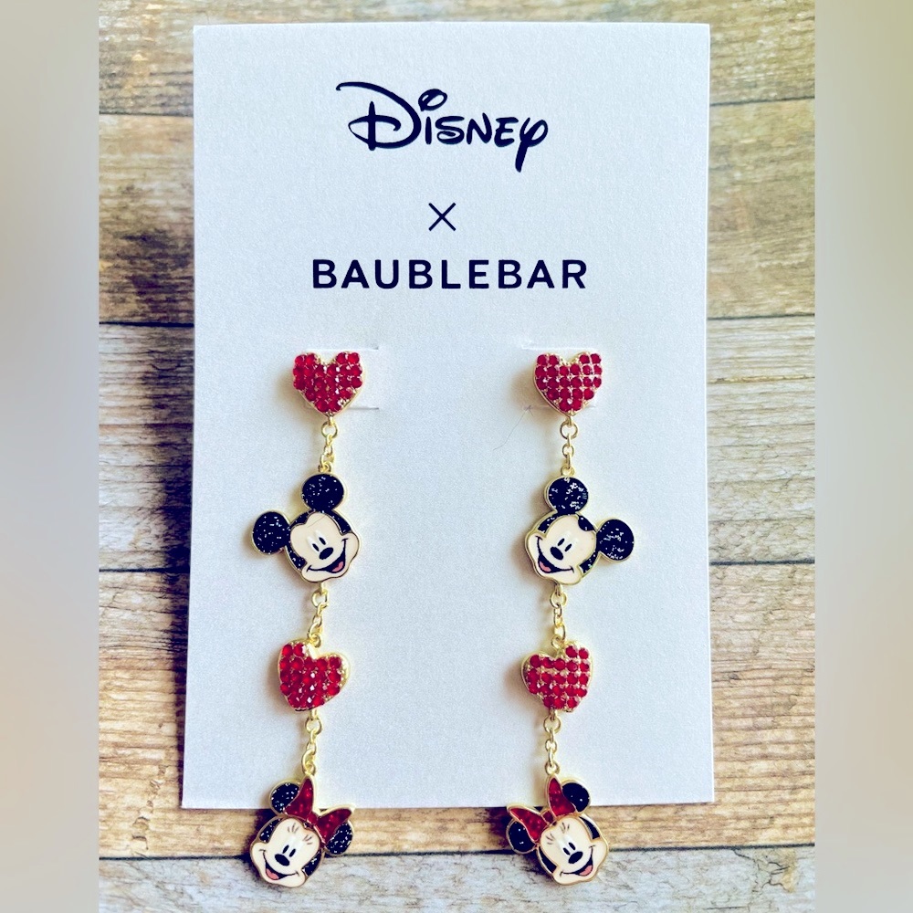 Disney Baublebar Mickey Minnie Dangling Hearts Earrings